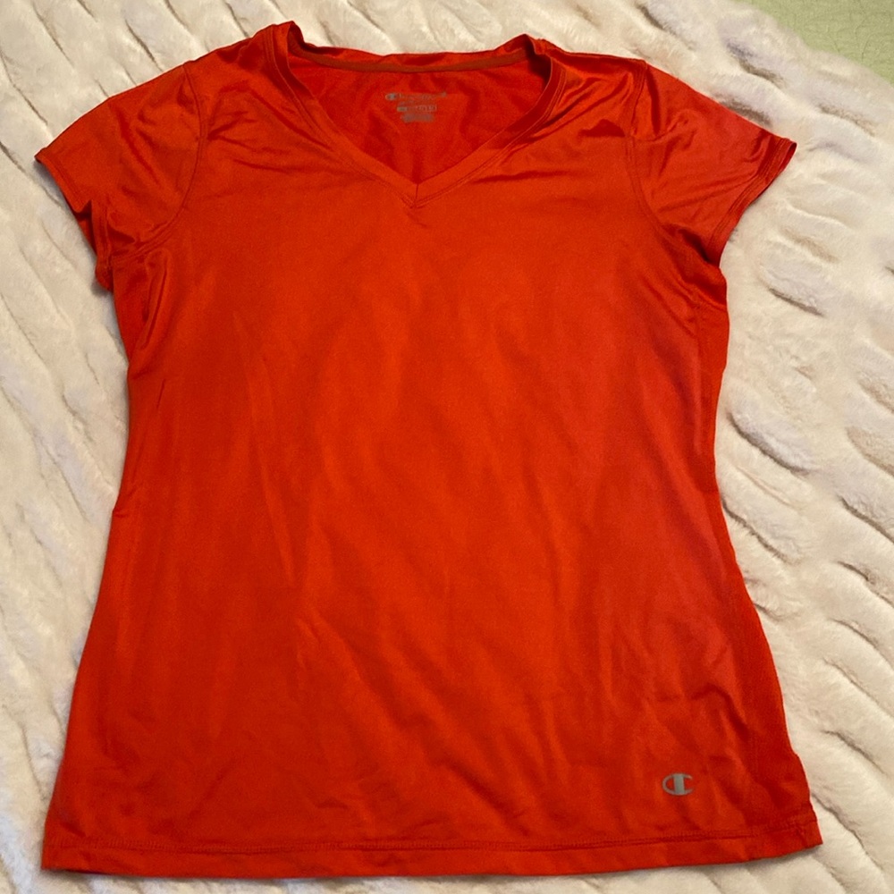 Champion brand, orange V-neck double dry athletic T-shirt with mesh side inserts